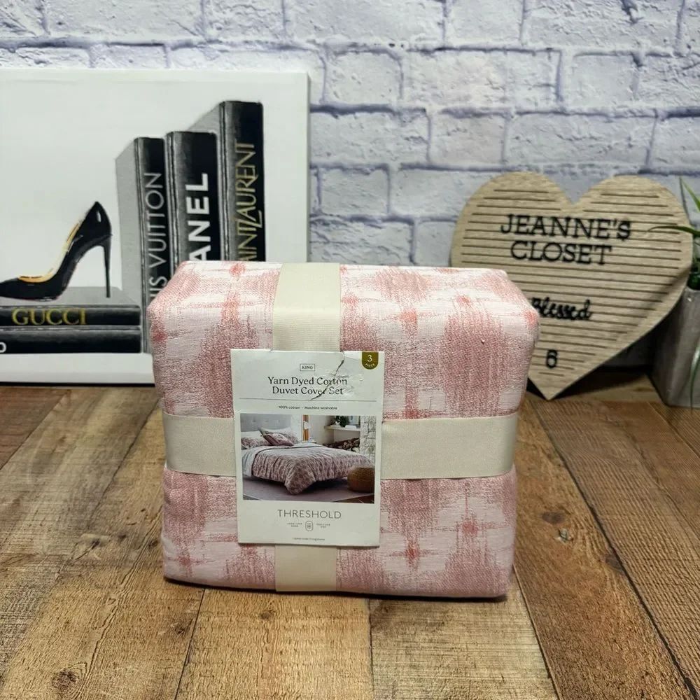 Threshold Yarn Dyed Cotton Duvet Cover Set King Pink New in packaged